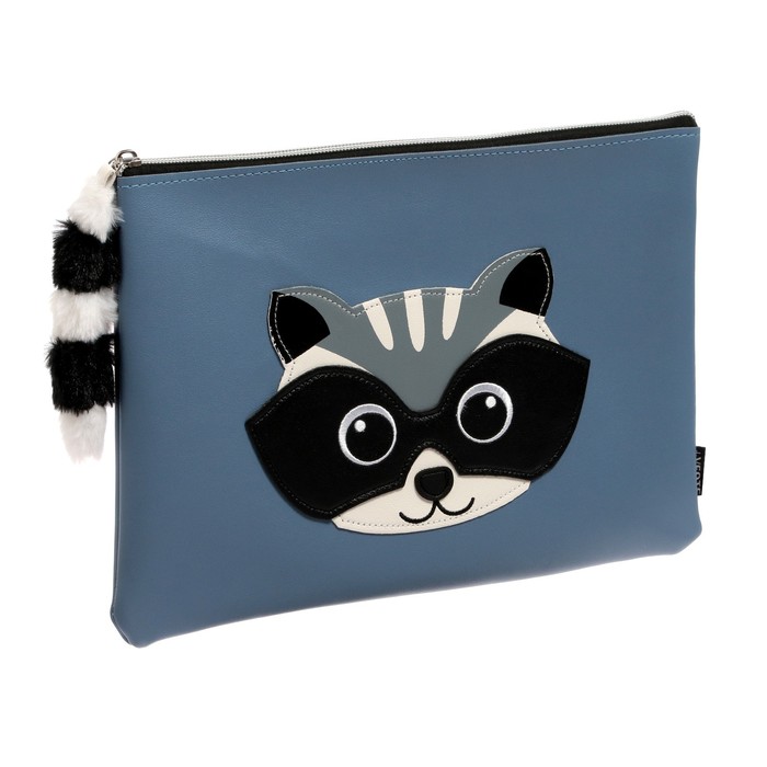 

Папка для тетрадей deVENTE Raccoon А4 молния сверху кожзам серый/голубой