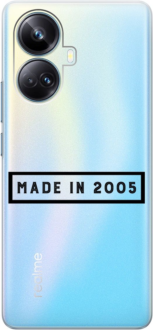 

Силиконовый чехол на Realme 10 Pro+ с 3D принтом "2005" прозрачный, Прозрачный;черный, 158640