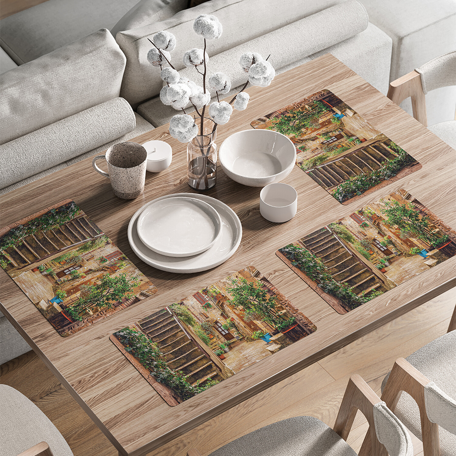 

Комплект тканевых салфеток JoyArty Цветочные улицы для сервировки стола 46x30 см, 4шт, Коричневый, Цветочные улицы