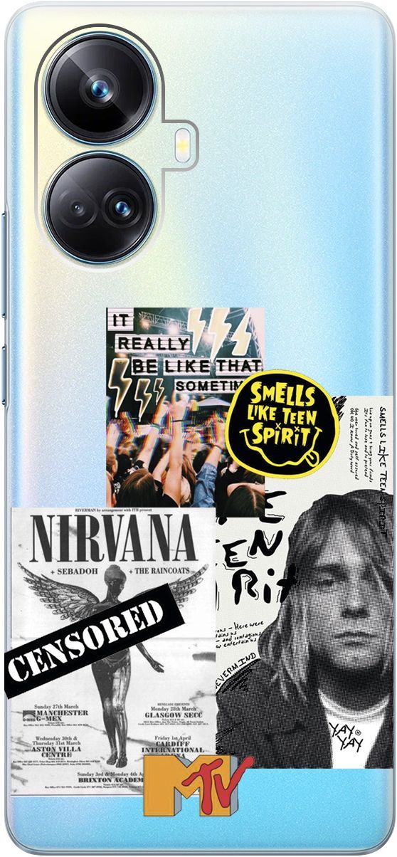 

Силиконовый чехол на Realme 10 Pro+ с 3D принтом "Nirvana" прозрачный, Прозрачный;белый, 158640