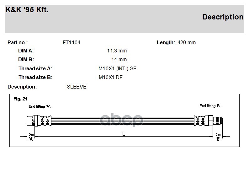 

Шланг Тормозной Kиk Ft1104 Peugeot 307, Citroen C4 04- Передн. K&K арт. FT1104