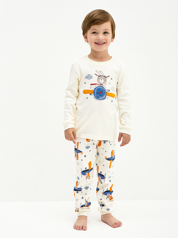 Пижама детская KOGANKIDS 372-813-33, молочный набивка самолётики, 134