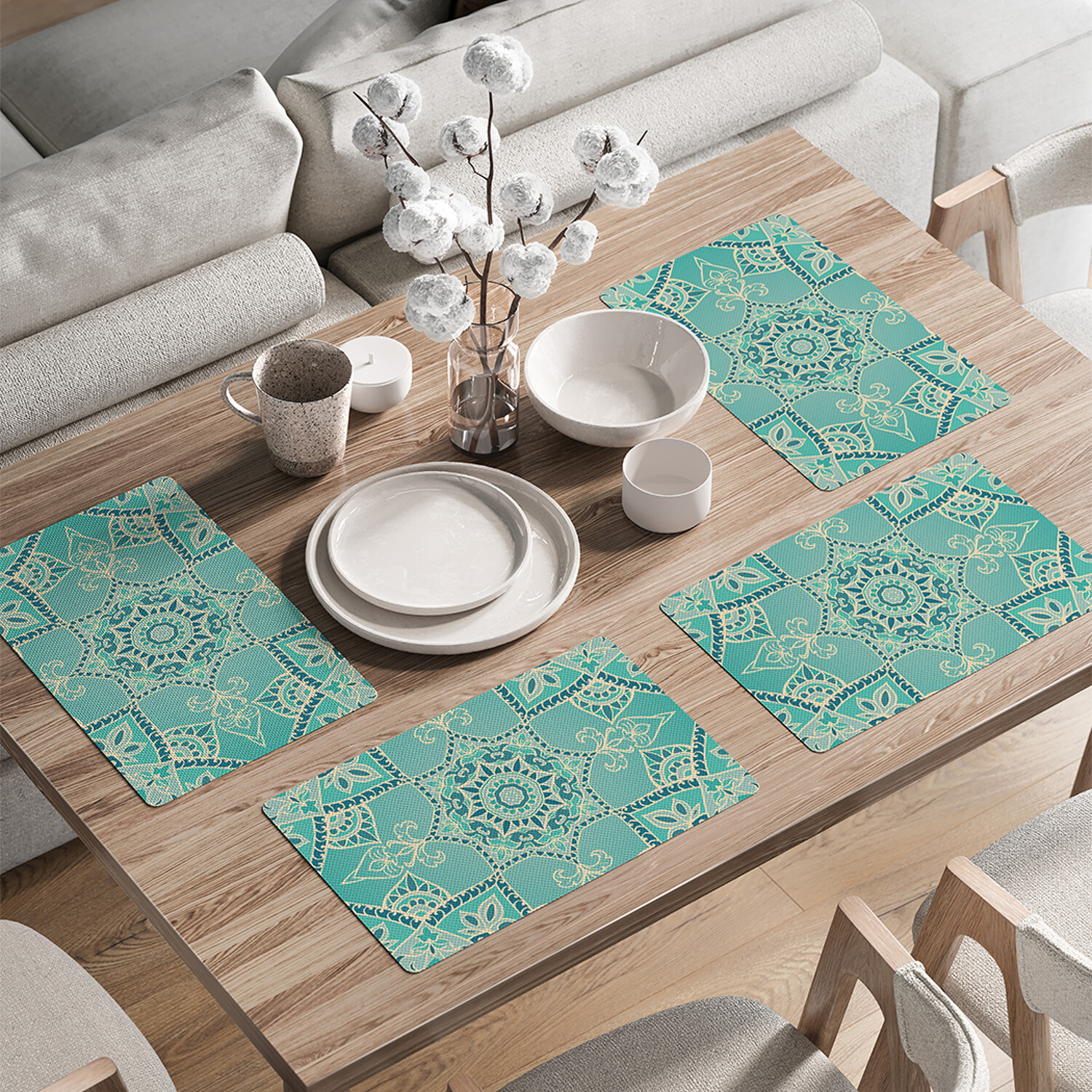 

Комплект тканевых салфеток JoyArty Гипнотические цветы для сервировки стола 46x30 см, 4шт, Зеленый, Гипнотические цветы