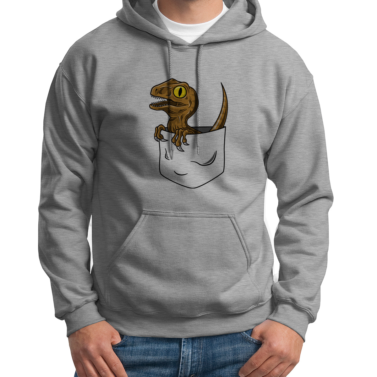 

Худи унисекс CoolPodarok Динозаврик в кармане серое 54 RU, Серый, 4S015884