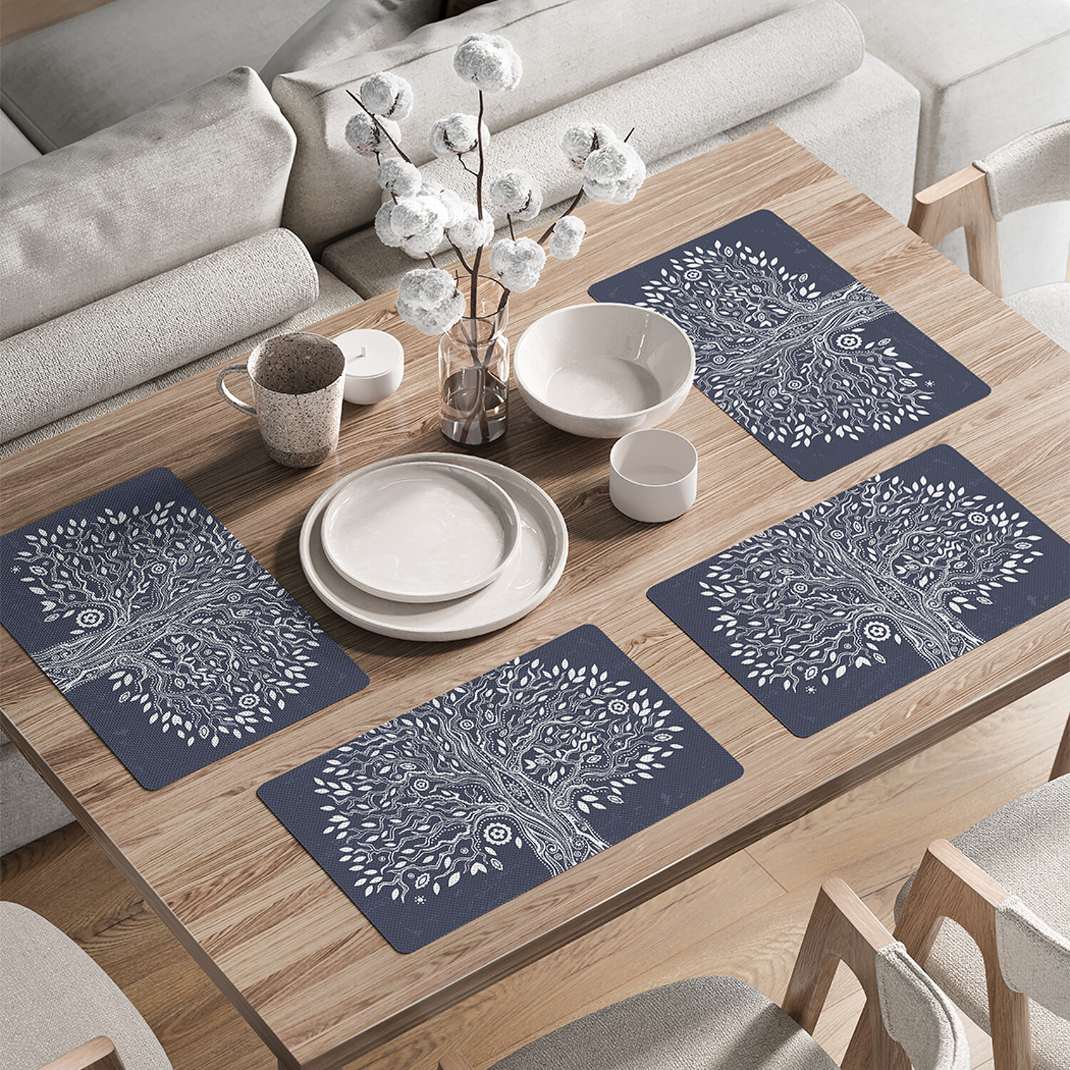 

Комплект тканевых салфеток JoyArty Магия на дереве для сервировки стола 46x30 см, 4шт, Синий, Магия на дереве