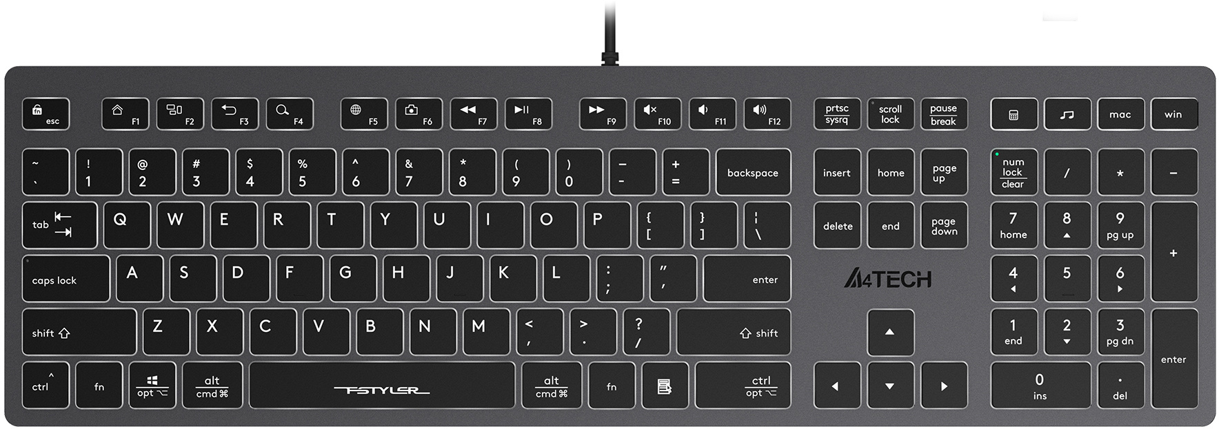 фото A4tech клавиатура a4tech fstyler fx60h серый/белый usb slim multimedia led