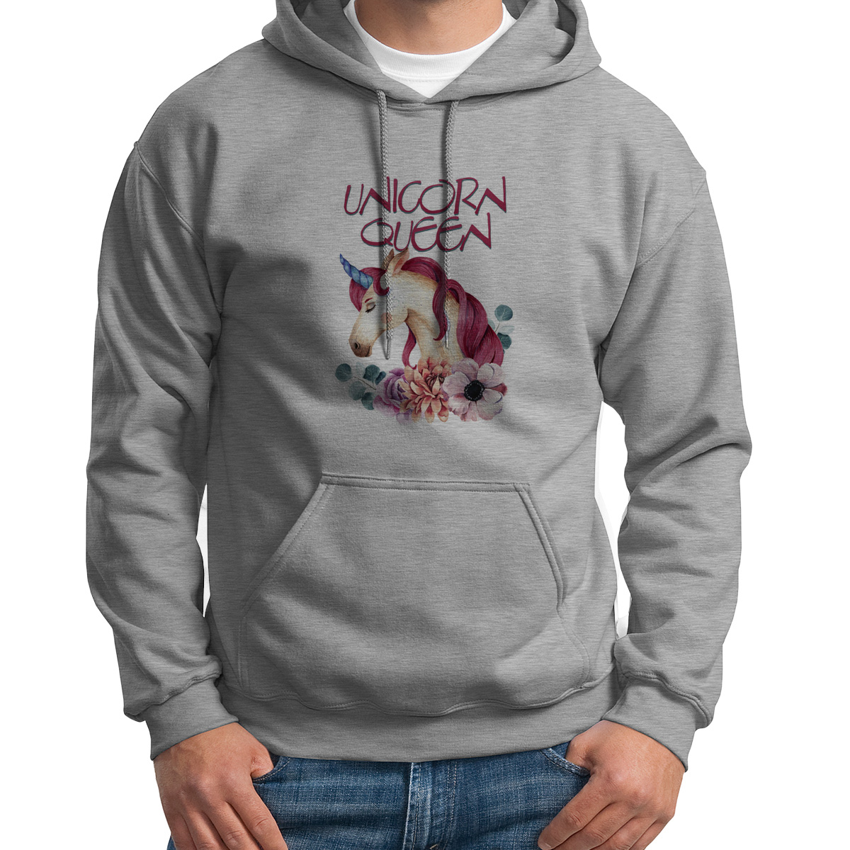

Худи унисекс CoolPodarok Unicorn queen серое 54 RU, Серый, 4S015936