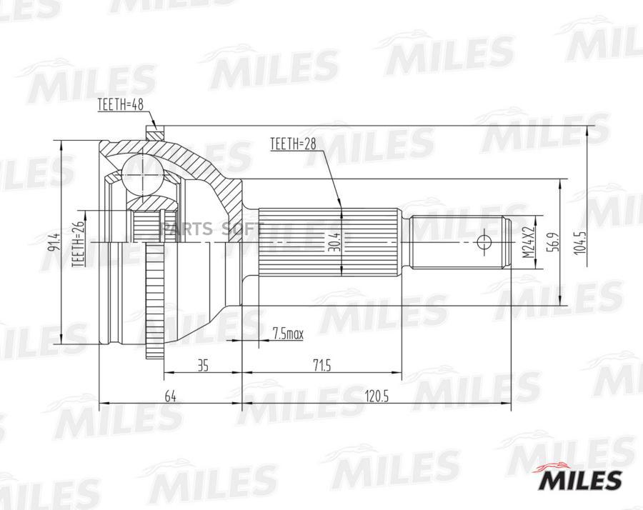 

Шрус Наружный Ford Transit 00-06 (С Abs) (Gkn 304413) Ga20124 Miles арт. GA20124