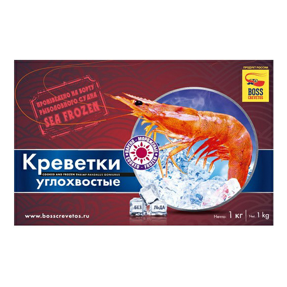 

Креветки Boss Crevetos углохвостые варено-мороженные 1 кг