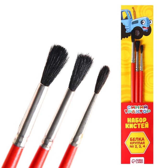 Набор кистей Белка 3шт Синий трактор (№2,3,4) цветные ручки