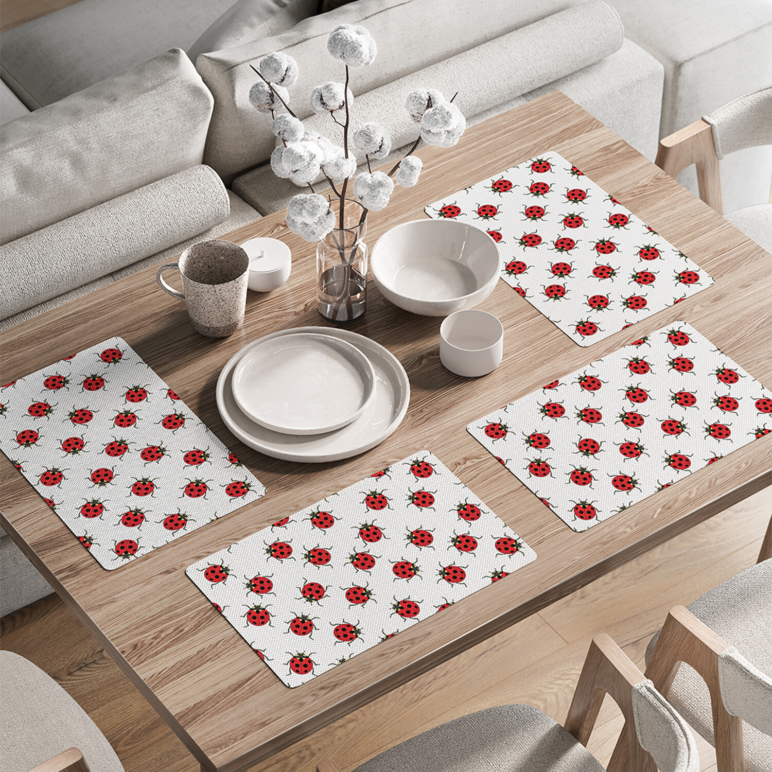 

Комплект салфеток JoyArty Узор с божьими коровками для сервировки стола 46x30 см, 4шт, Черный, Узор с божьими коровками