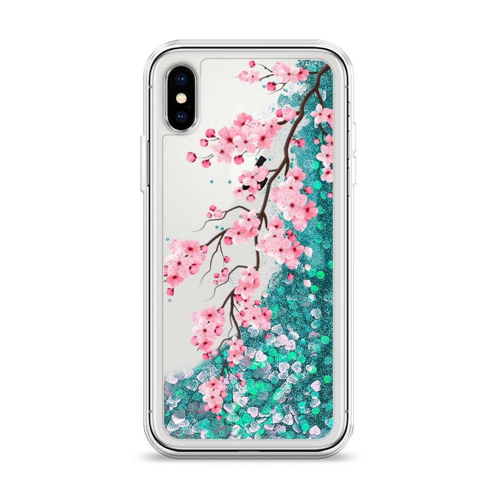

Жидкий чехол с блестками "Розовая сакура" на Apple iPhone X (10), 11095-1