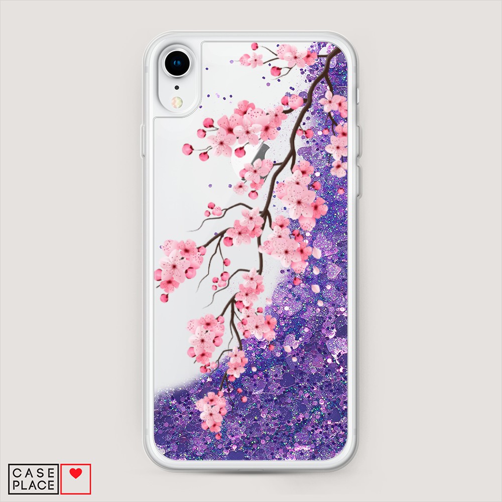 

Жидкий чехол с блестками "Розовая сакура" на Apple iPhone XR (10R), 12092-1