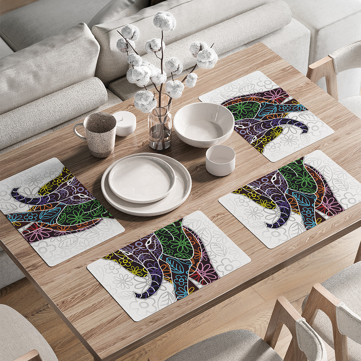 

Комплект тканевых салфеток JoyArty "Цветы на слоне" для сервировки стола 46x30 см 4шт, Зеленый, Цветы на слоне