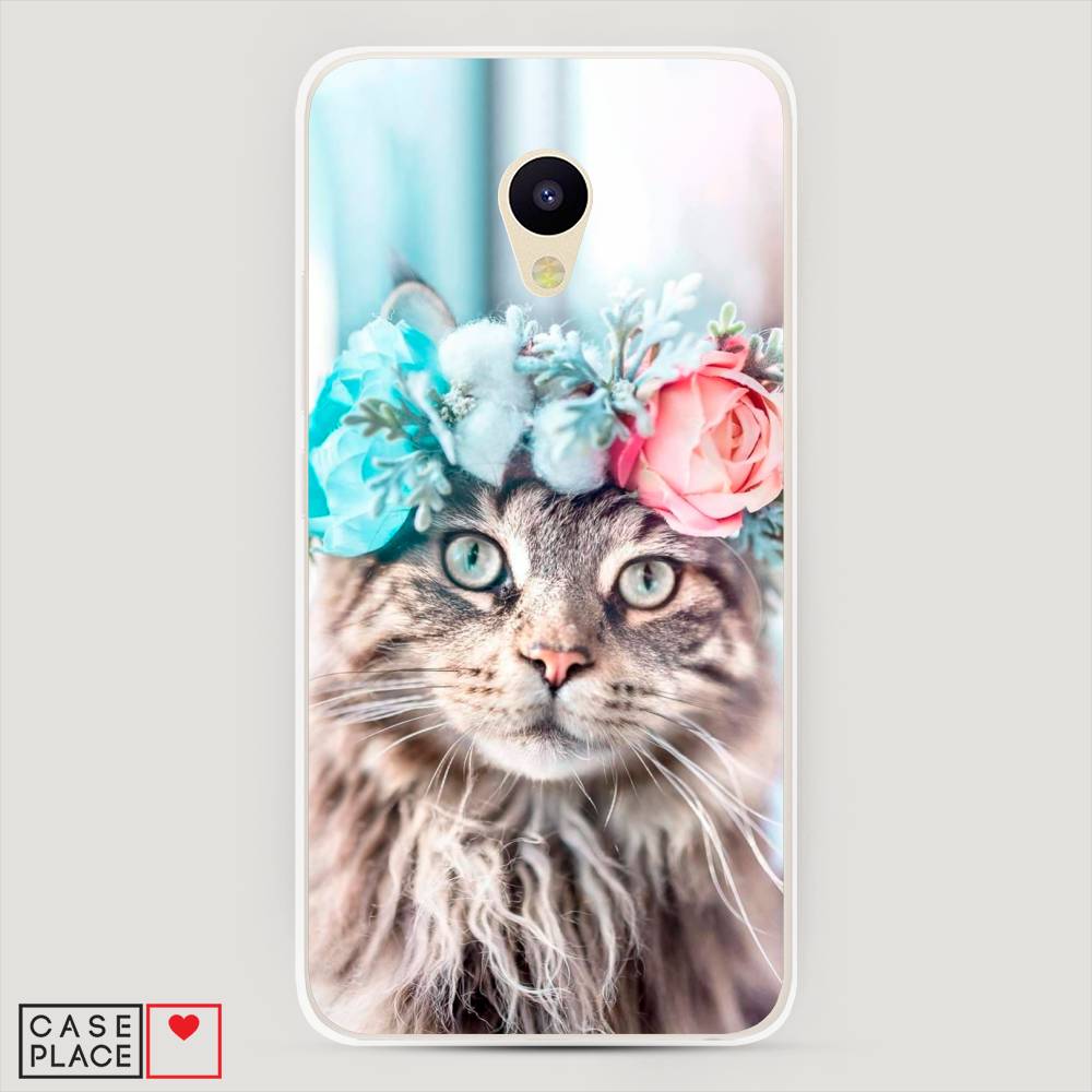 

Чехол Awog на Meizu M5 "Кот в венке", Серый;голубой;розовый, 70750-2