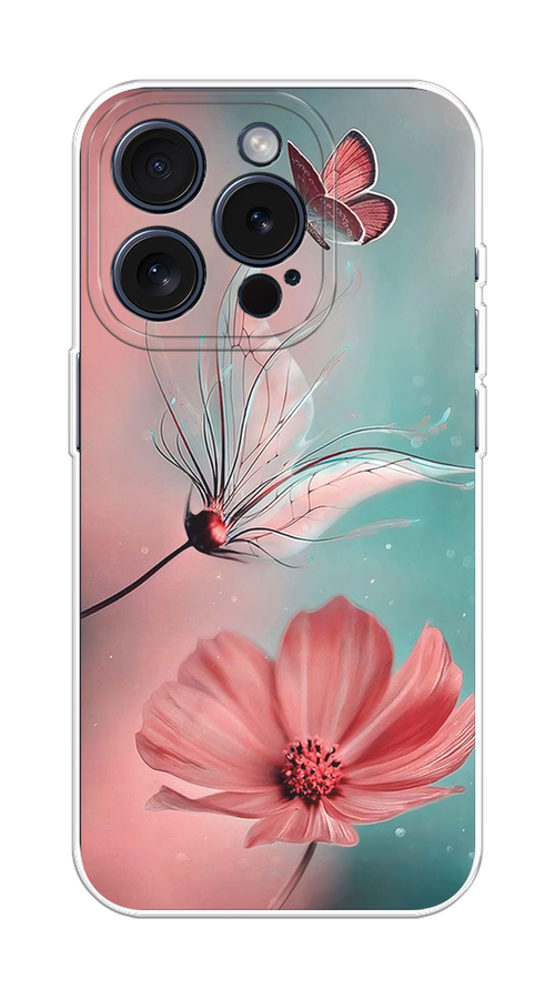

Чехол Homey на Apple iPhone 15 Pro "Бабочка и цветок", Голубой;розовый, 15750-1