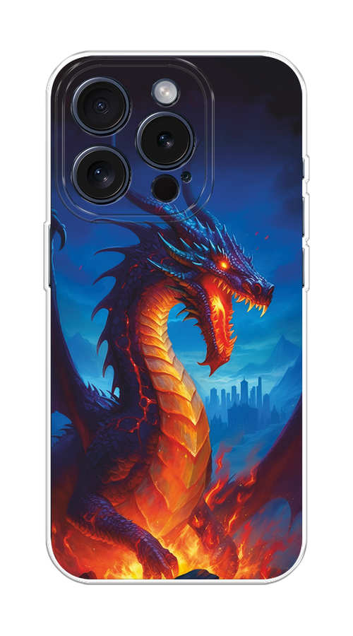

Чехол Homey на Apple iPhone 15 Pro "Дракон над лавой", Оранжевый;коричневый;синий, 15750-1