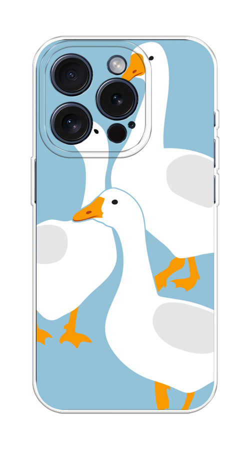 

Чехол Homey на Apple iPhone 15 Pro "Гусиное трио", Голубой;белый;серый;желтый, 15750-1
