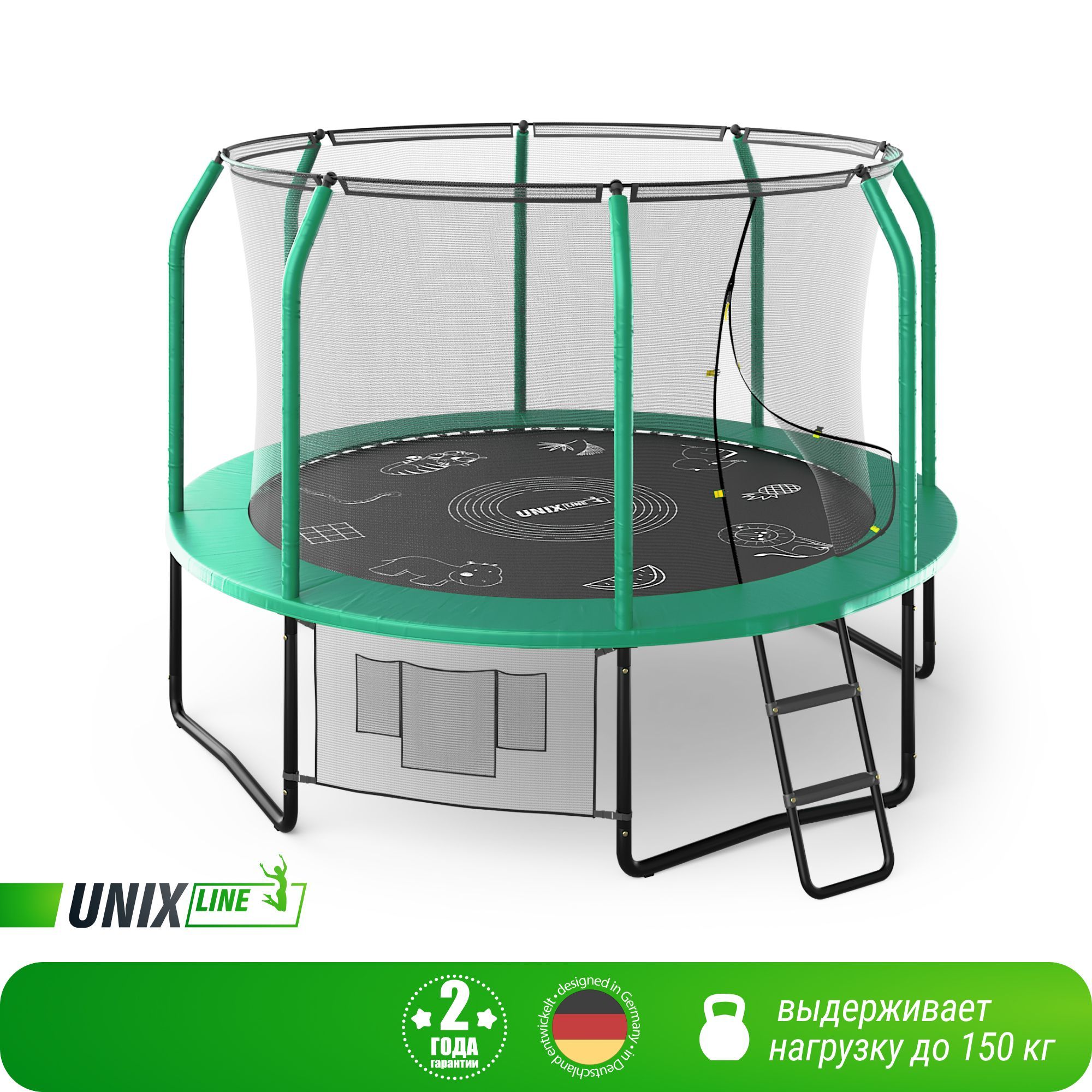 Батут каркасный UNIX Line SUPREME GAME 10 ft Green, общий диаметр 305 см, до 150 кг