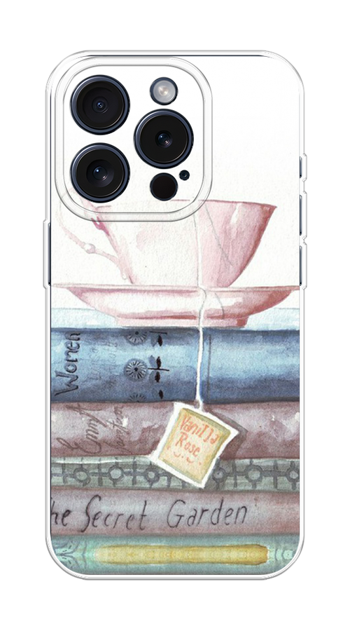 

Чехол Homey на Apple iPhone 15 Pro "Книжное чаепитие", Желтый;розовый;белый, 15750-1