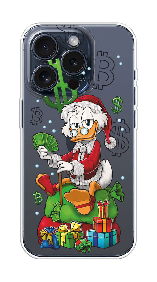 

Чехол Homey на Apple iPhone 15 Pro "Богатый санта Скрудж Макдак", Белый;красный;зеленый, 15750-1