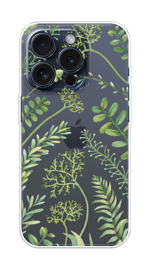 

Чехол Homey на Apple iPhone 15 Pro "Green Leaves", Зеленый;прозрачный, 15750-1