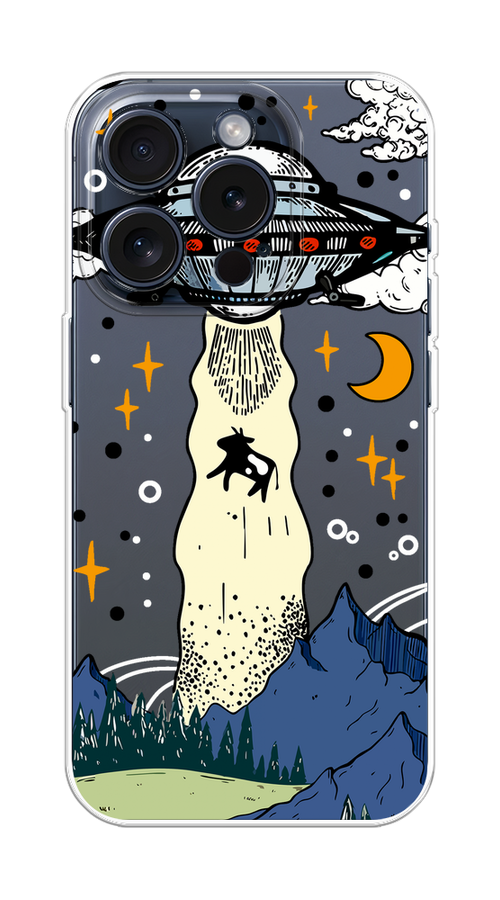 

Чехол Homey на Apple iPhone 15 Pro "НЛО забирает корову", Бежевый;синий;желтый, 15750-1