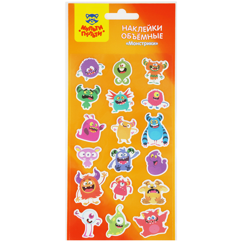 

Наклейки объемные Мульти-Пульти "Монстрики", 10*22см, 18 наклеек, инд. уп., европодвес