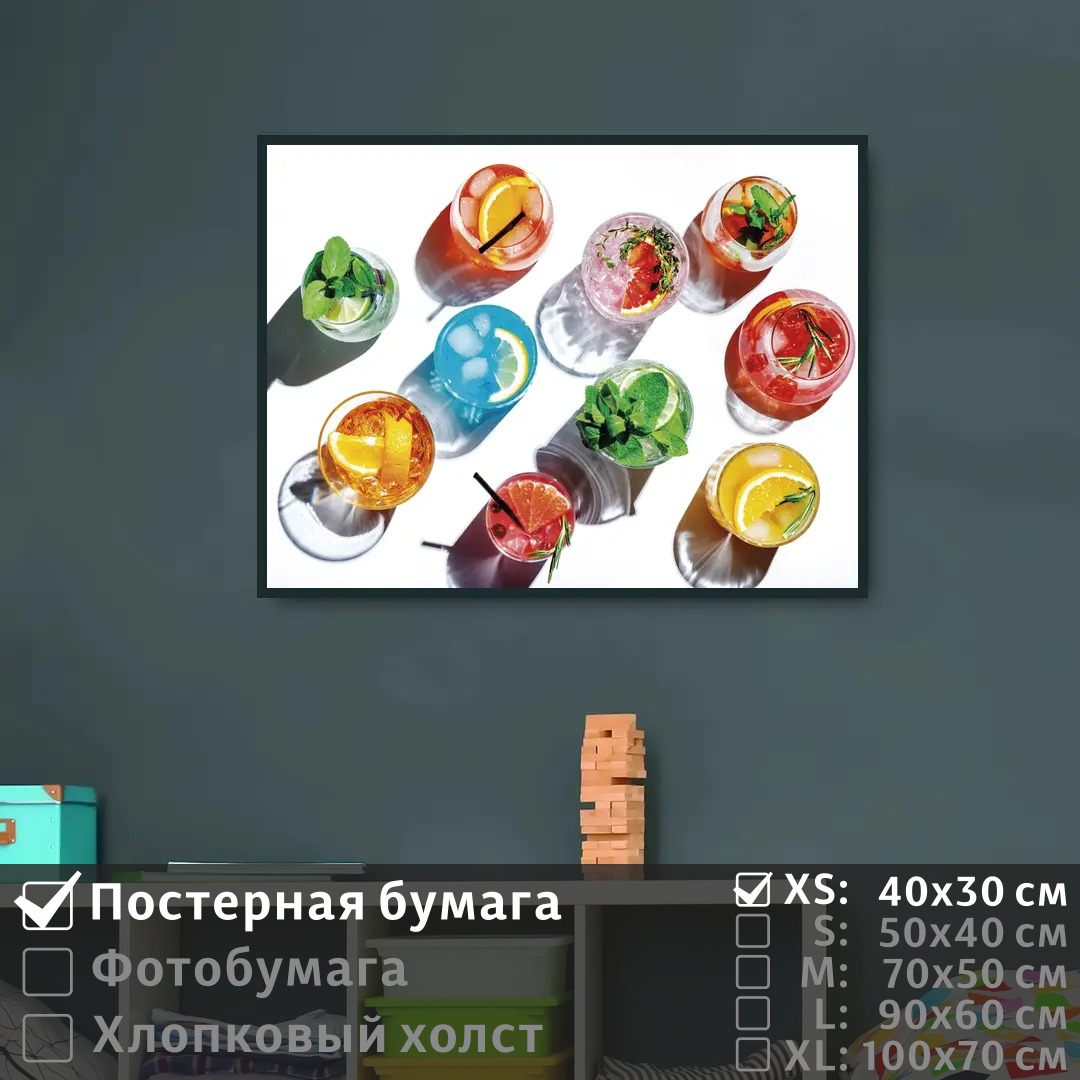 

Постер на стену ПолиЦентр Набор алкогольных коктейлей 40х30 см, НаборАлкогольныхКоктейлей