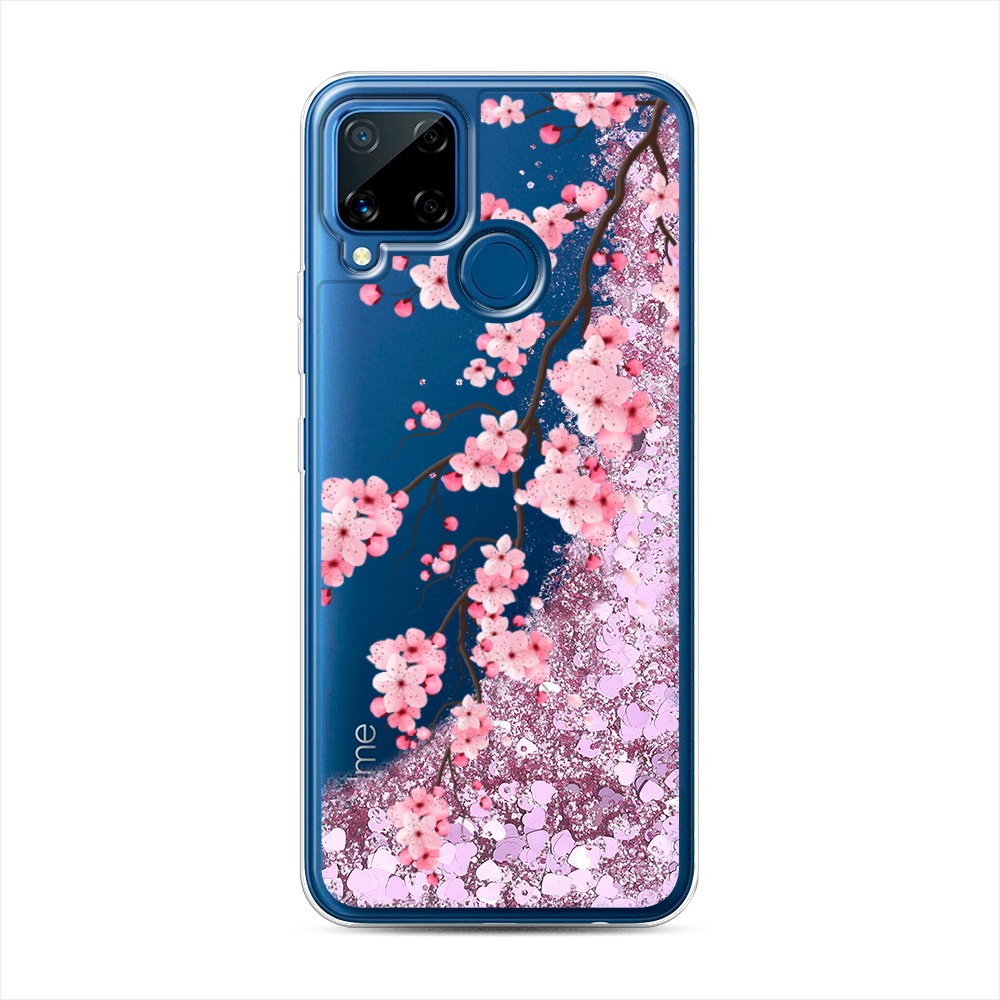 

Жидкий чехол с блестками "Розовая сакура" на Realme C15, 255094-1