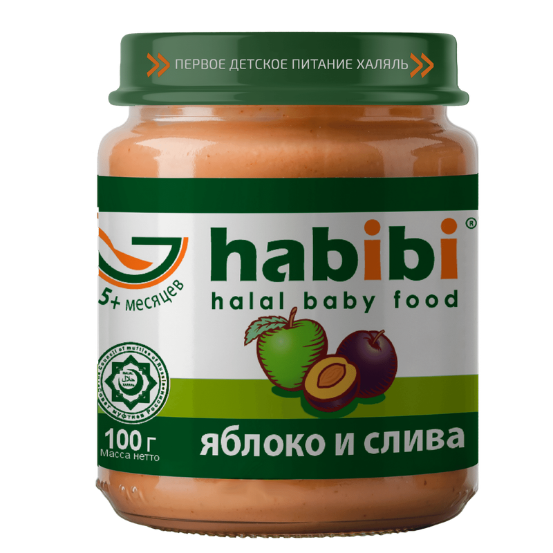 

Пюре фруктовое Habibi Яблоко и слива с 5 мес. 100 г, 1 шт., Яблоко и слива