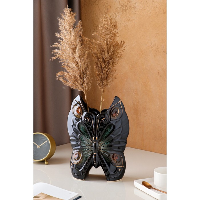 фото Ваза керамическая бабочка, настольная, черная, 30 см nobrand