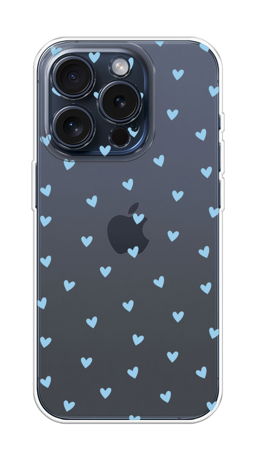 

Чехол Homey на Apple iPhone 15 Pro "Голубые сердечки паттерн", Голубой;прозрачный, 15750-1