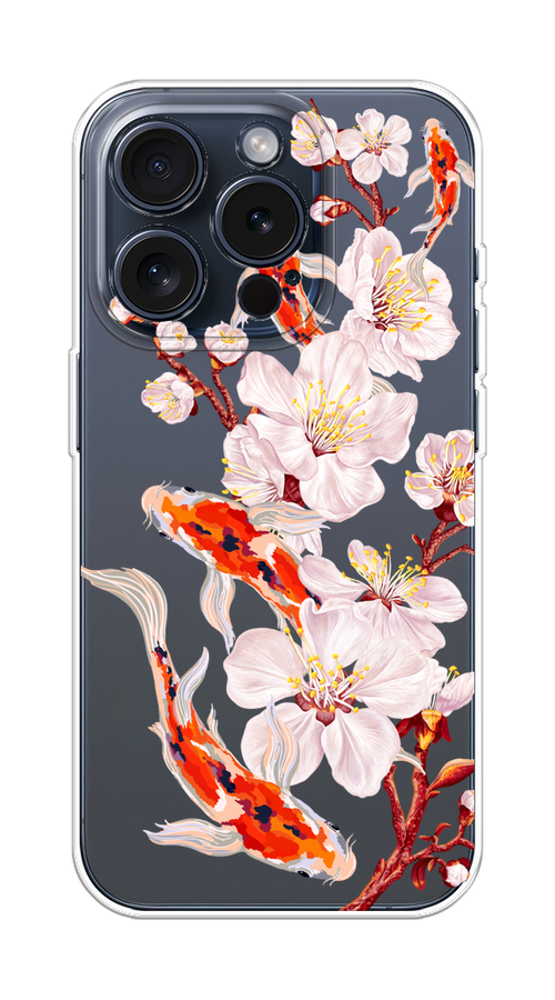 

Чехол Homey на Apple iPhone 15 Pro "Карпы и сакура", Оранжевый;розовый;бежевый;прозрачный, 15750-1