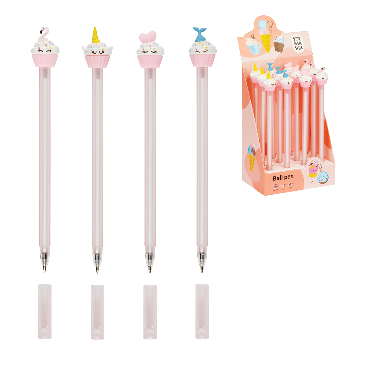 

Ручка шариковая MESHU Small Princess Cake синяя 07мм корпус ассорти с топпером (12шт)