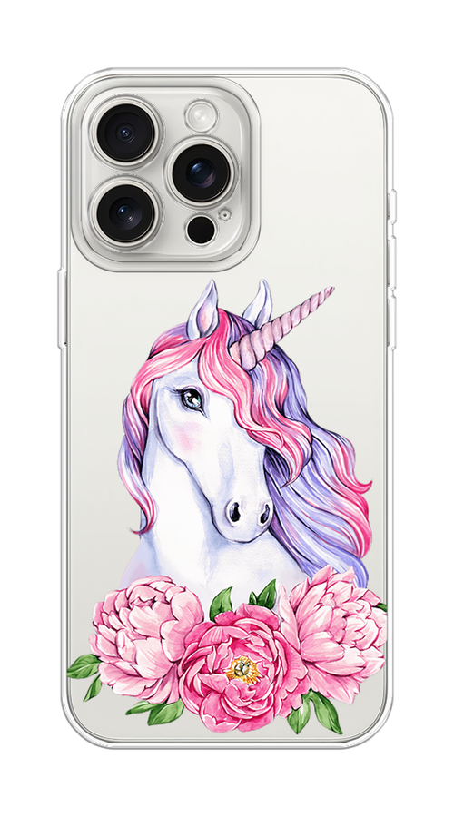 

Чехол Homey на Apple iPhone 15 Pro Max "Единорог с пионами", Розовый;белый;зеленый, 15850-1