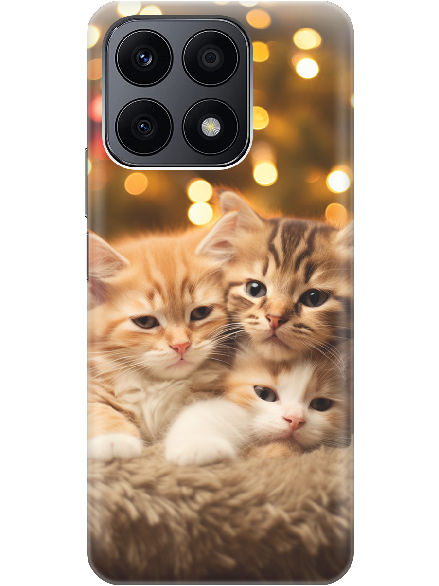 

Чехол на Honor X8a силиконовый с принтом "Новогодние котики", Бежевый;желтый, 20001159