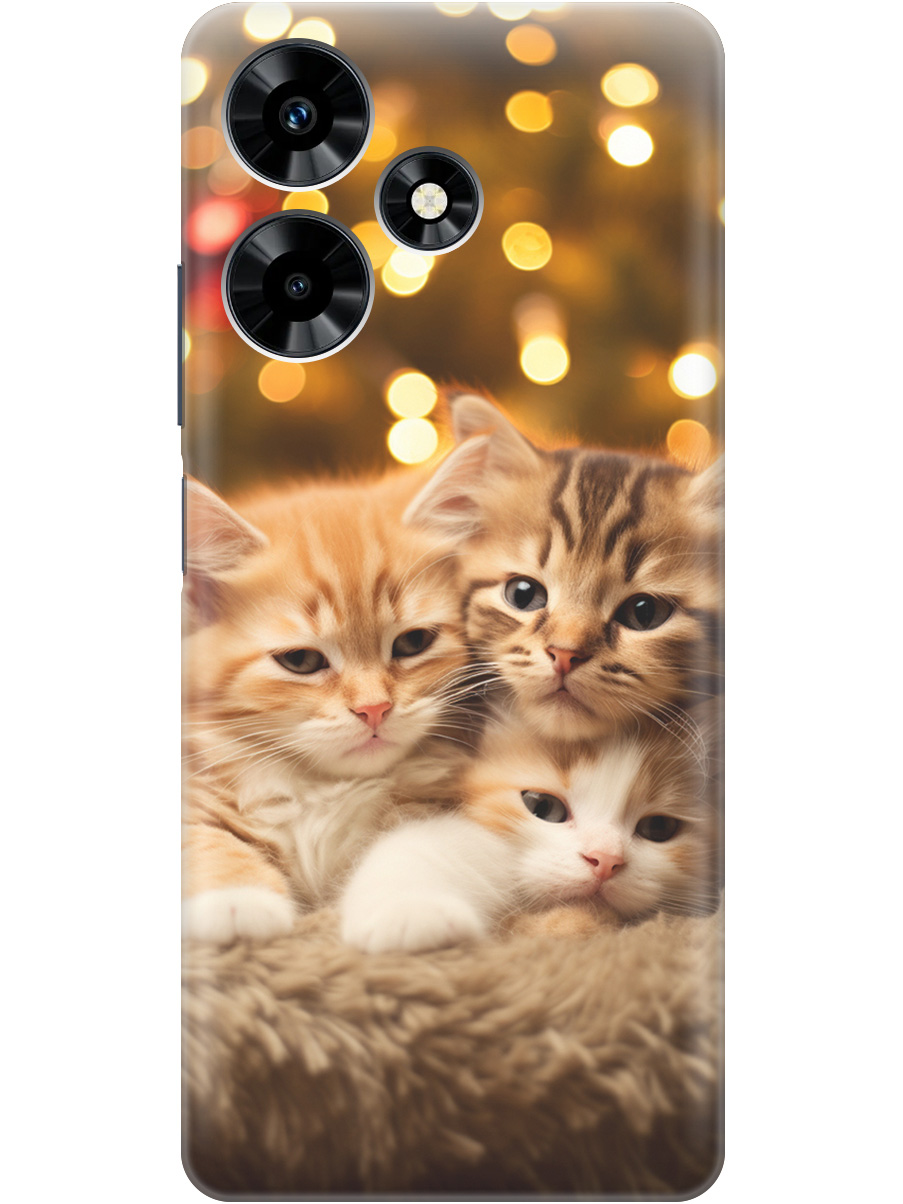 

Чехол на Infinix Hot 30 силиконовый с принтом "Новогодние котики", Бежевый;желтый, 20000049
