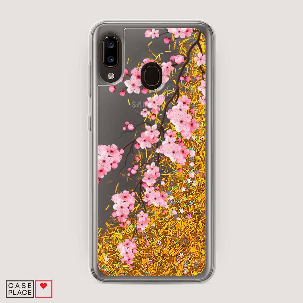 

Жидкий чехол с блестками "Розовая сакура" на Samsung Galaxy A20, 27690-1