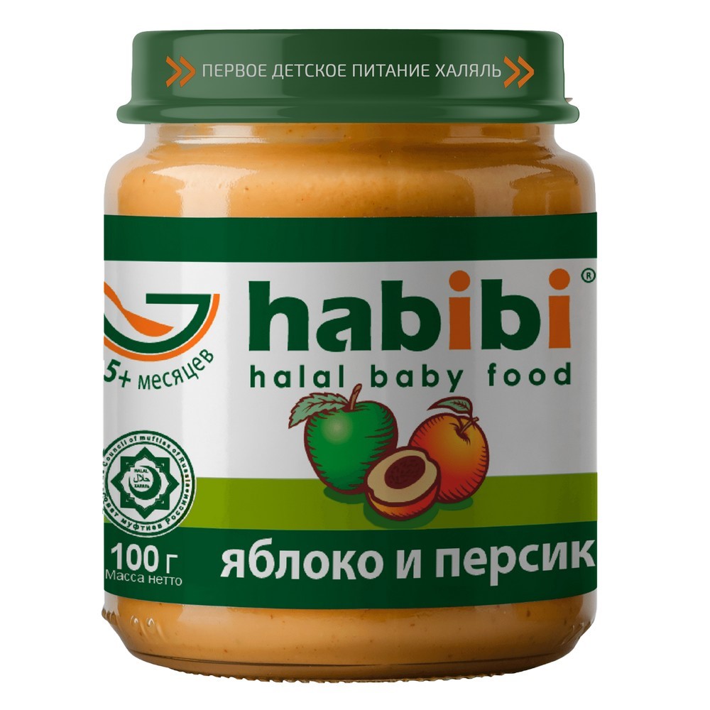 фото Пюре фруктовое habibi яблоко и персик с 5 мес. 100 г, 1 шт.