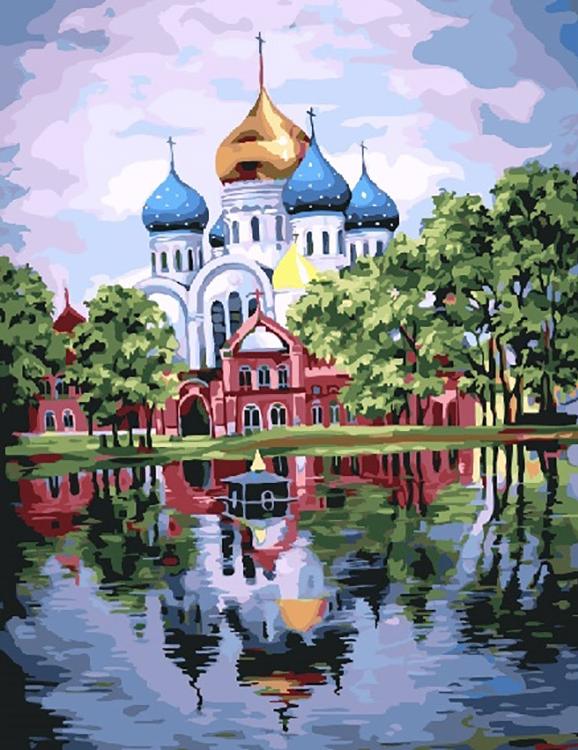 

Картина по номерам Цветной Собор у озера, 40x50 см, Собор у озера