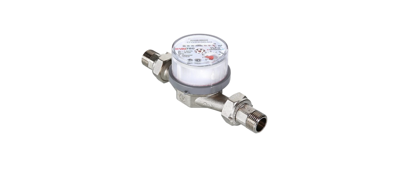 

Счётчик для воды универсальный Valtec 1/2" DN15 110 мм со сгонами VLF-15U, 1/2" DN15