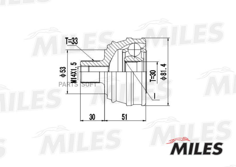 

Шрус Audi 80/90 1.6-1.9d 88-91 Нар. Miles арт. GA20012