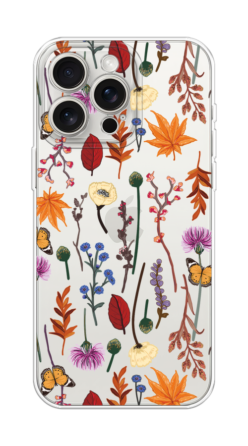 

Чехол Homey на Apple iPhone 15 Pro Max "Orange Purple flowers", Оранжевый;красный;розовый;желтый;прозрачный, 15850-1