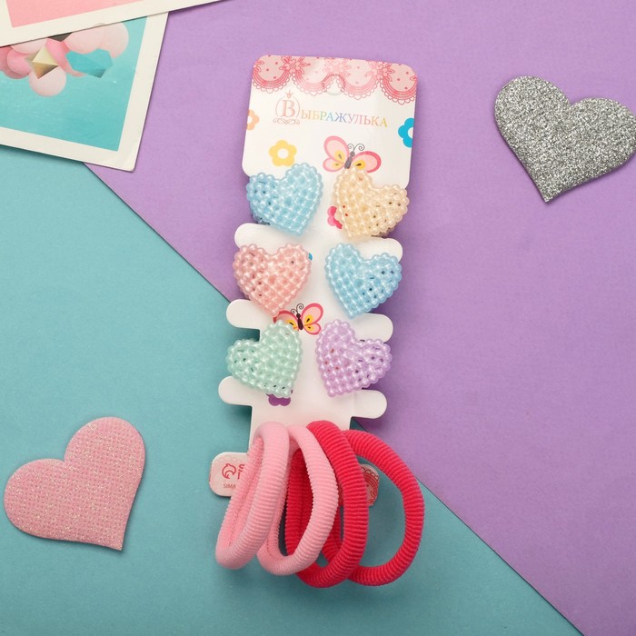 

Набор для волос "Бусинка" (4 резинки, 6 крабов) сердечки, 2 см, микс (6 шт.), Голубой;желтый;розовый;красный;зеленый, 6890318-6p
