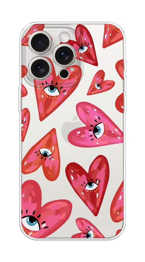 

Чехол Homey на Apple iPhone 15 Pro Max "Сердечки с глазами", Коричневый;красный;розовый, 15850-1