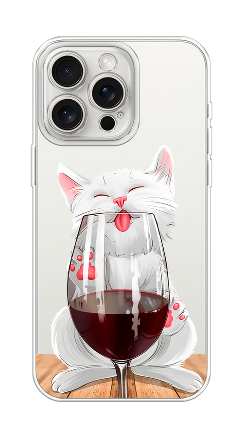 

Чехол Homey на Apple iPhone 15 Pro Max "Кот с бокалом", Прозрачный;белый;красный, 15850-1