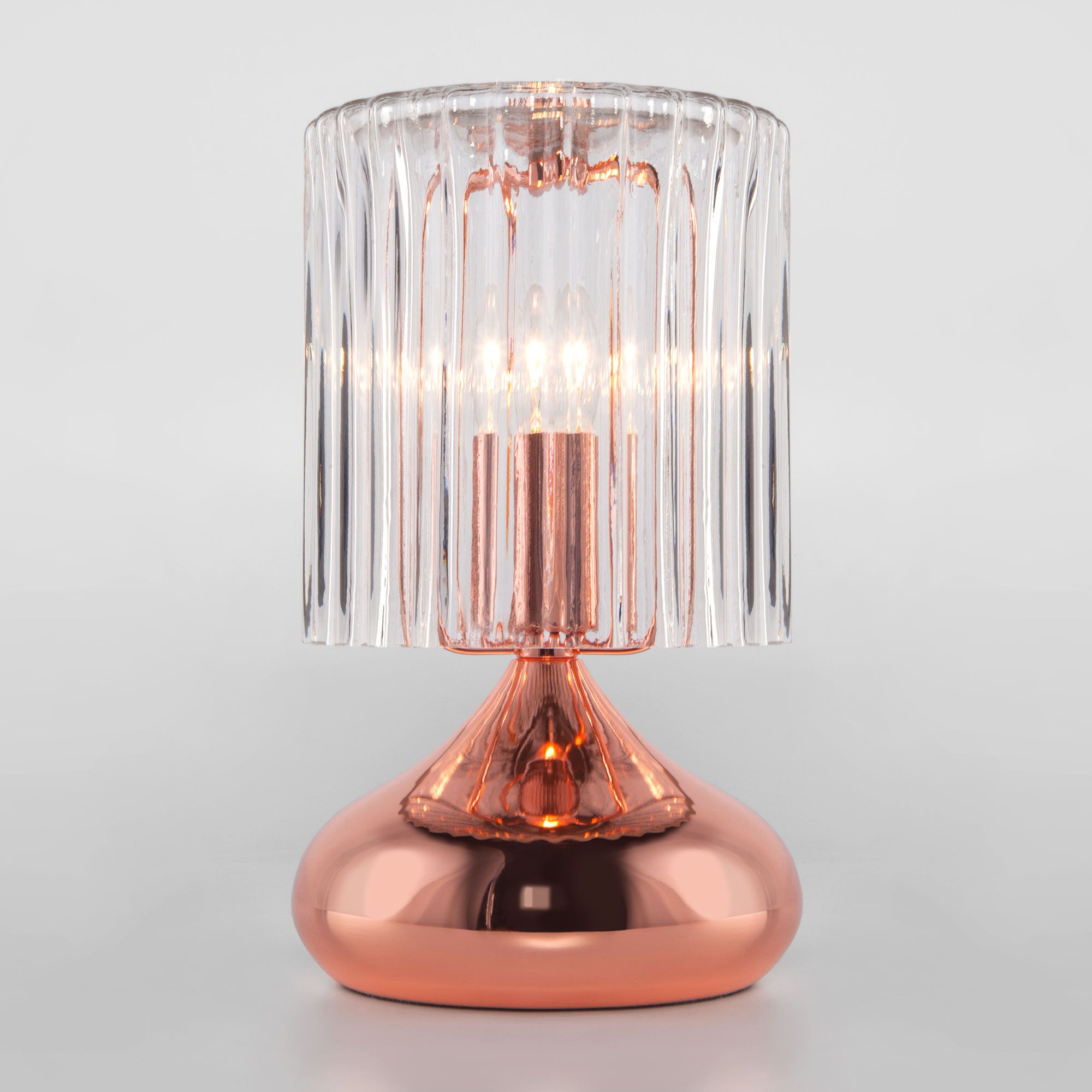 фото Настольная лампа со стеклянным абажуром eurosvet 01068/1 розовое золото