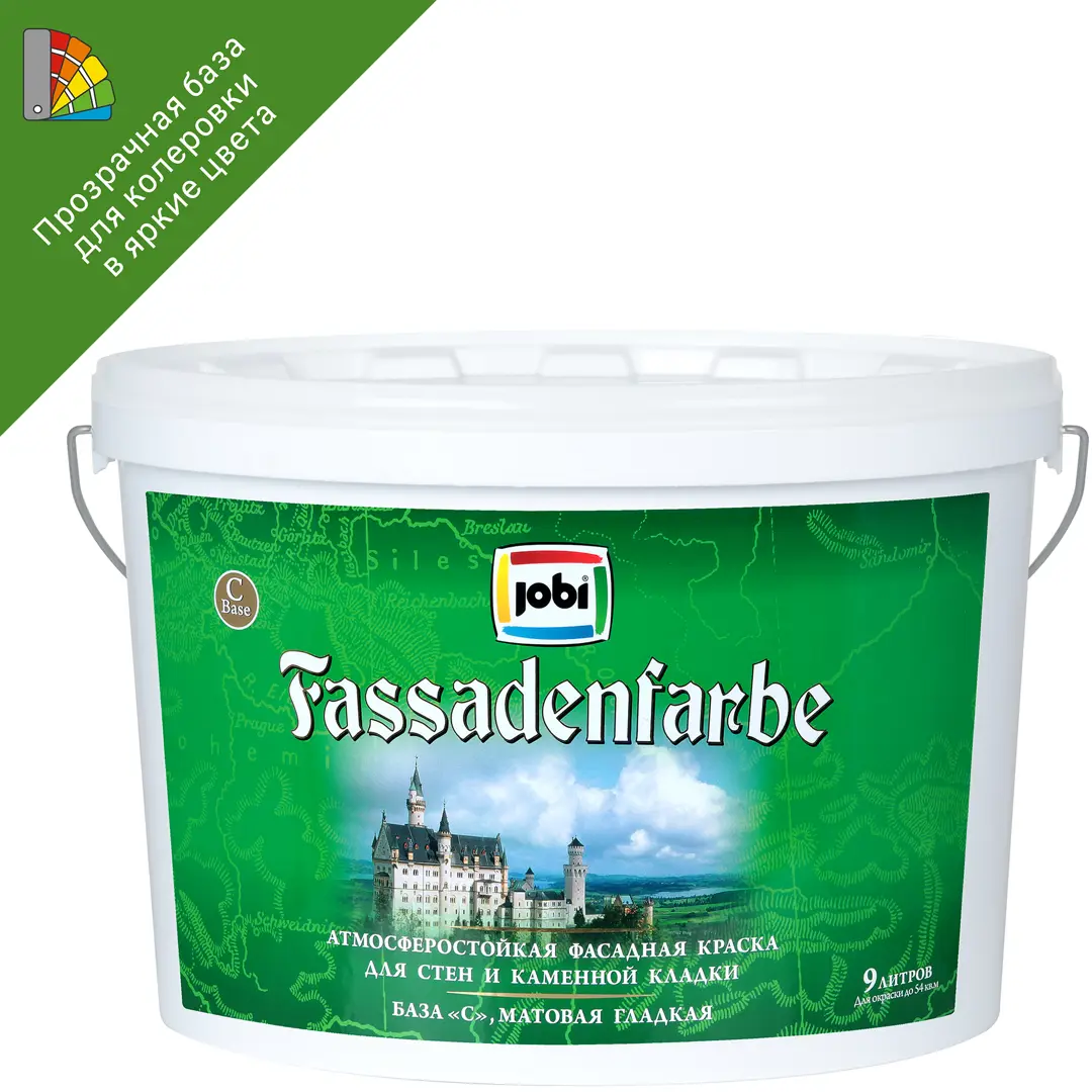 

Краска фасадная Jobi Fassadenfarbe 9 л база C, Прозрачный