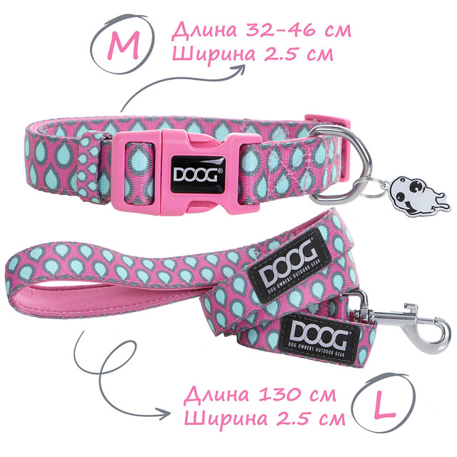 

Ошейник для собак DOOG Luna, розовый, M, 32-46см,130х2.5см